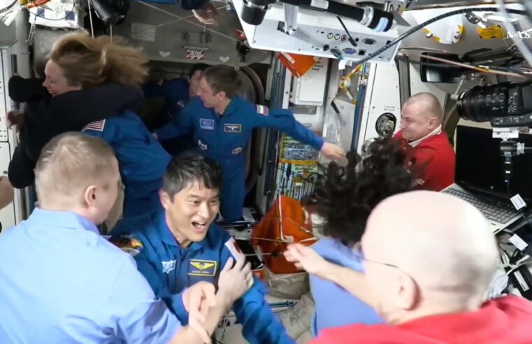 NASA’s stuck astronauts welcome their newly arrived replacements to the space station